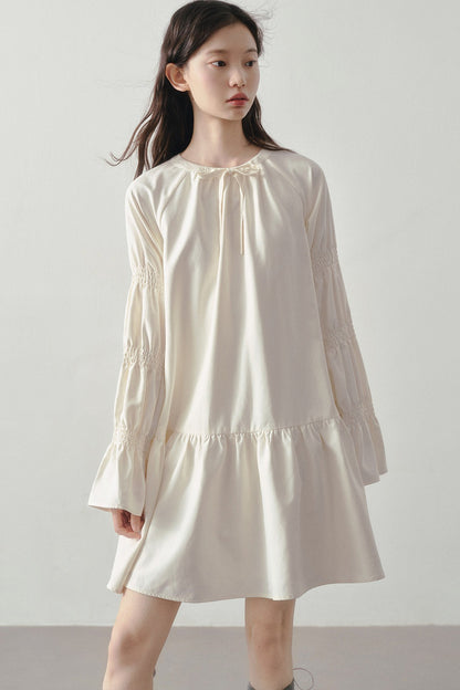Beige Long Sleeve Shirt Dress