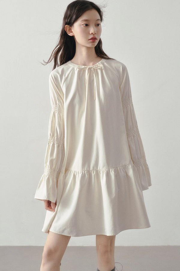 Beige Long Sleeve Shirt Dress
