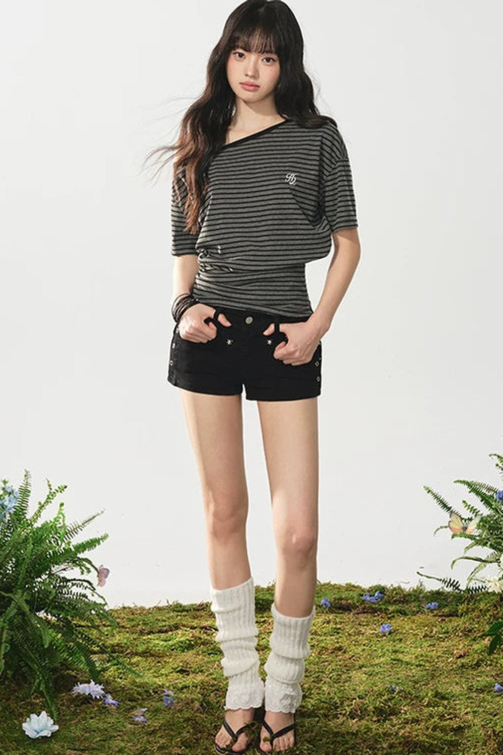 Off-Shoulder Vintage Striped Top