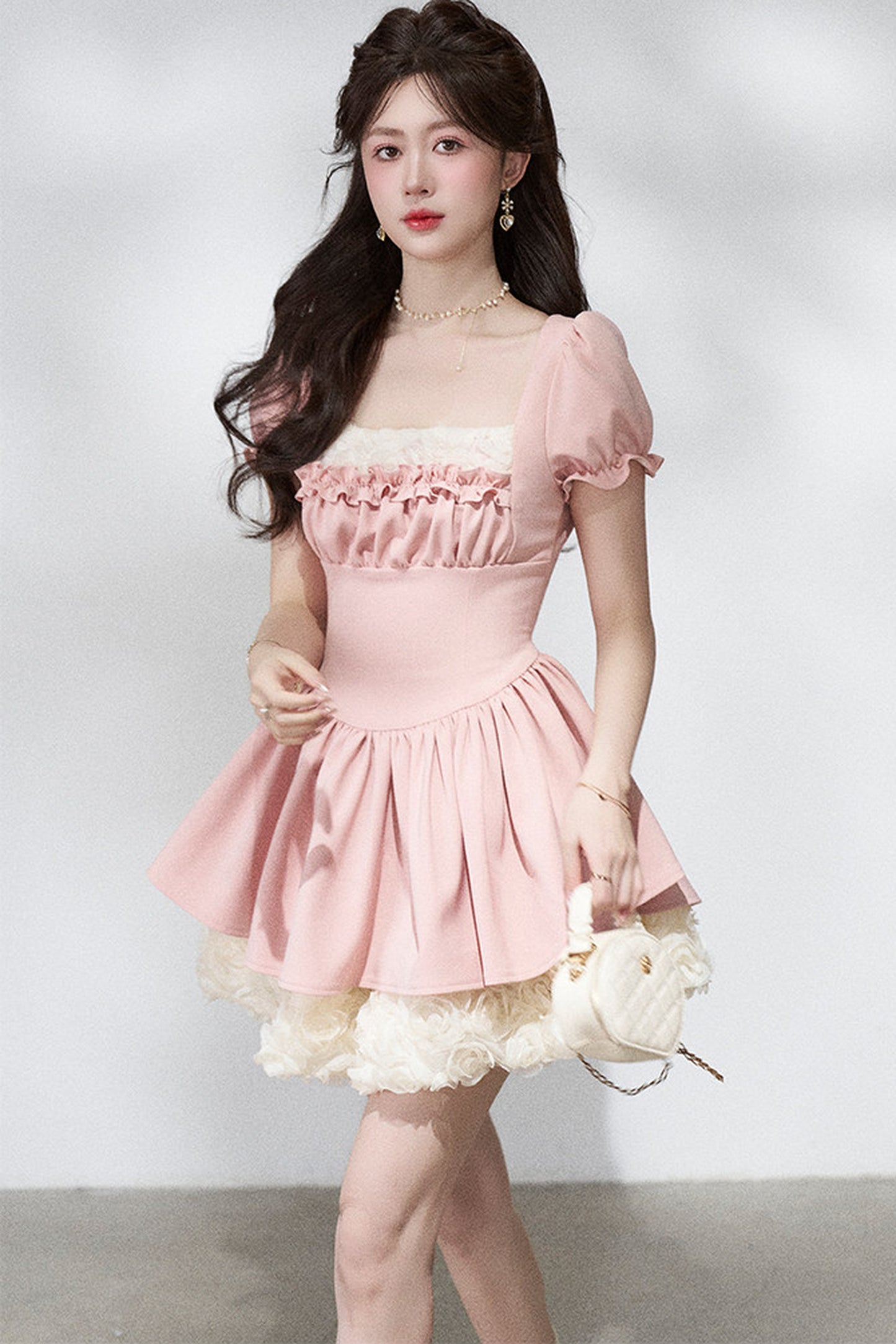 Pink Puff Sleeve Summer Dress