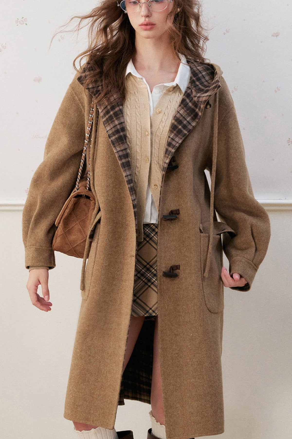 Long Plaid Double-Sided Wool Coat