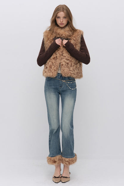 Detachable Frayed Hem Washed Flared Jeans