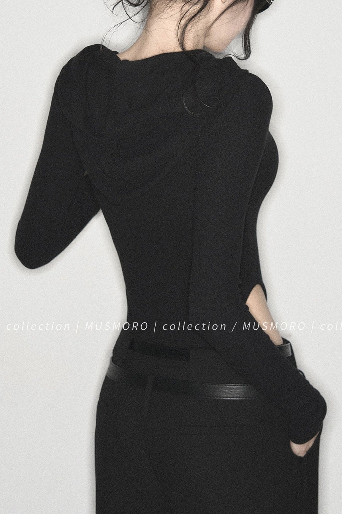 Brushed Ribbed Hooded Cutout Top