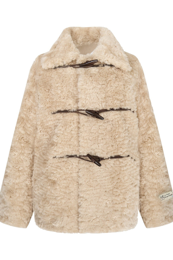 Wool Fur Horn Button Coat and Pants Set-Up