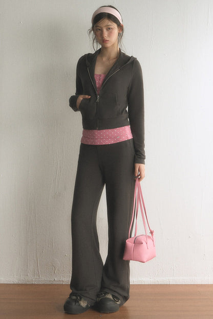 Short Zipper Hooded Jacket With  Pants and Top Set-Up