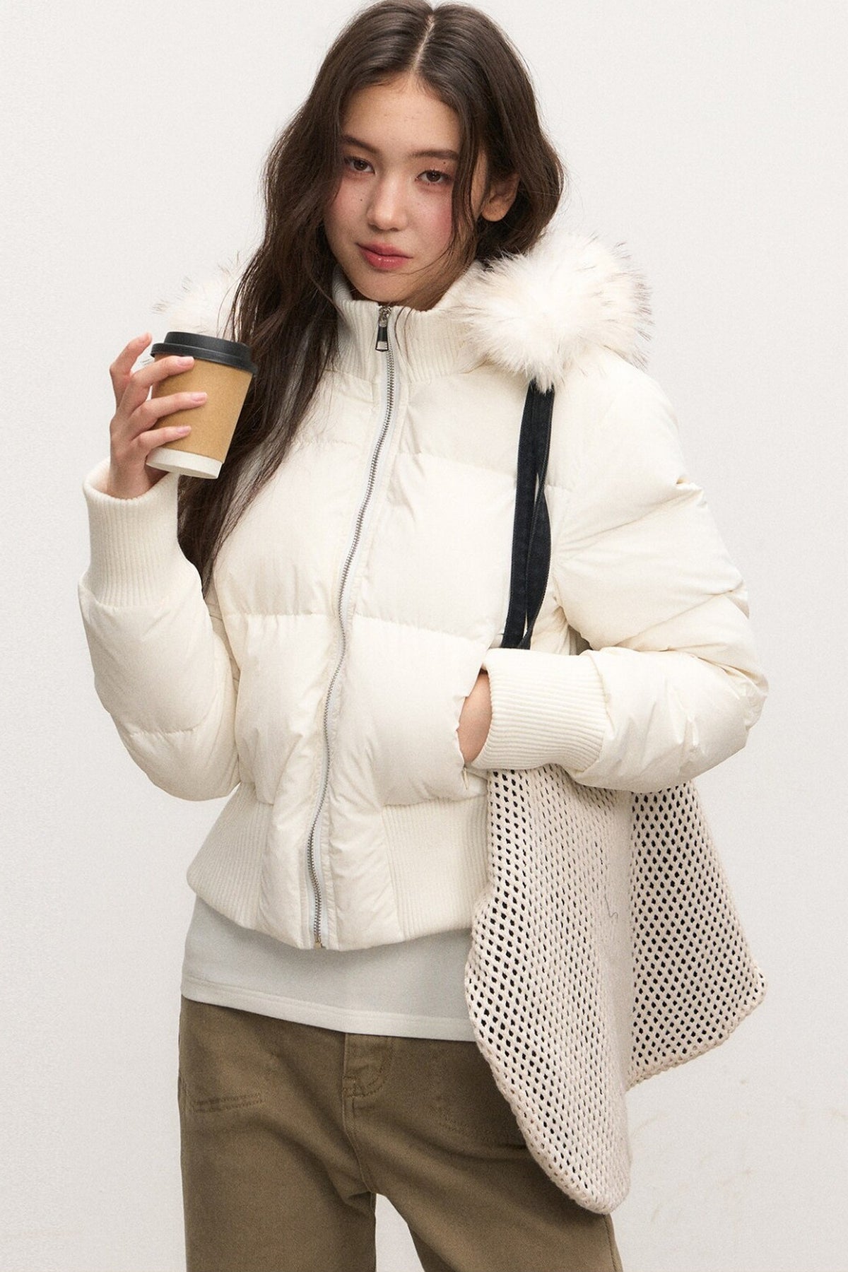 Fur Collar Hooded Down Jacket and Pants Set