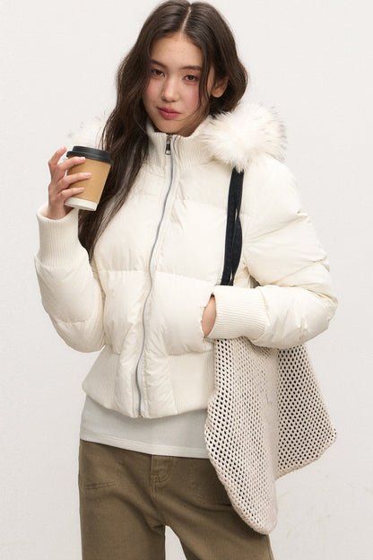 Fur Collar Hooded Down Jacket and Pants Set
