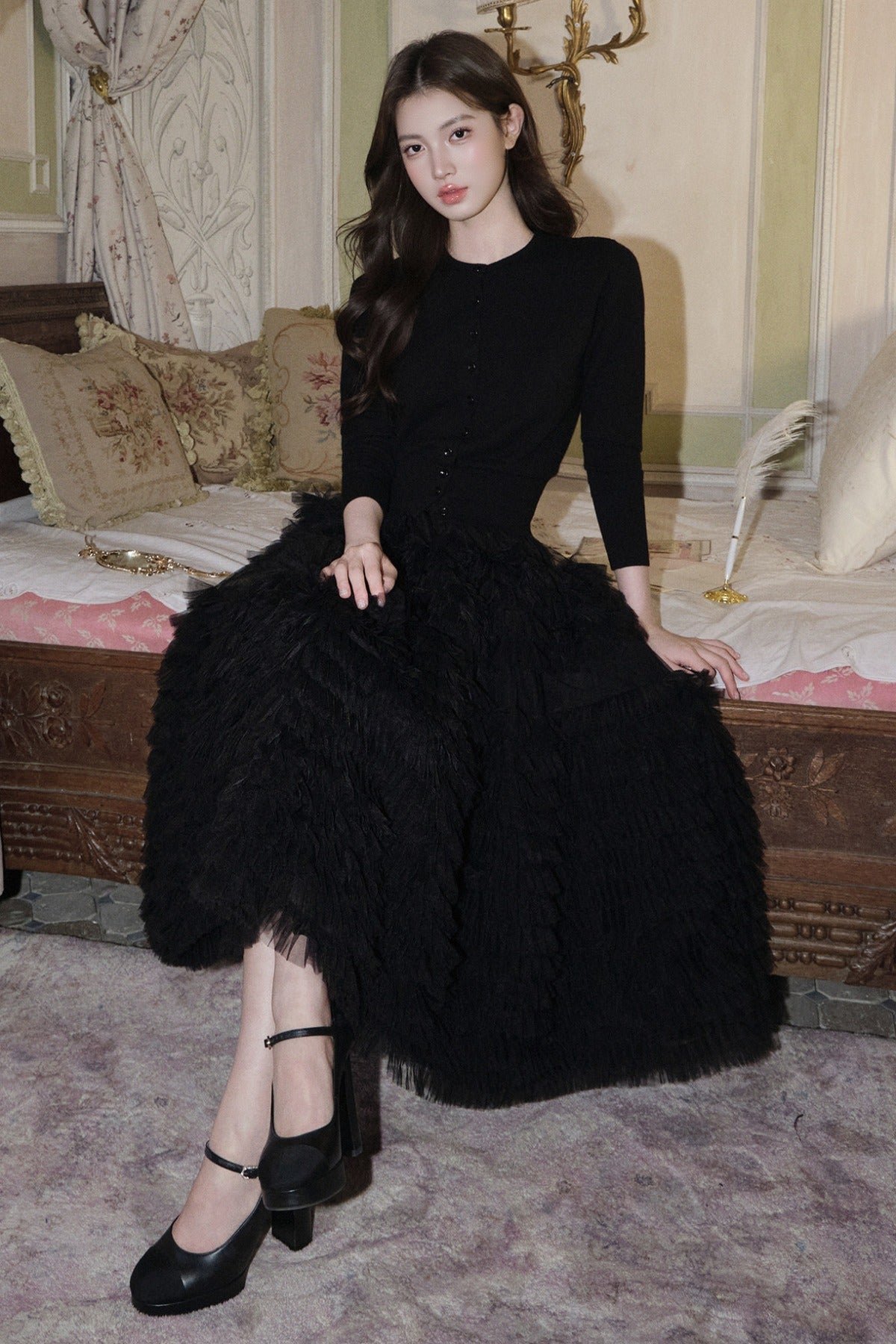 Multi-Layered Pleated Tulle Skirt