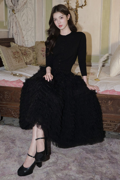 Multi-Layered Pleated Tulle Skirt