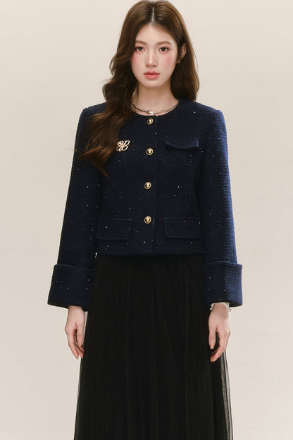 Elegant Tweed Long-Sleeve Cardigan