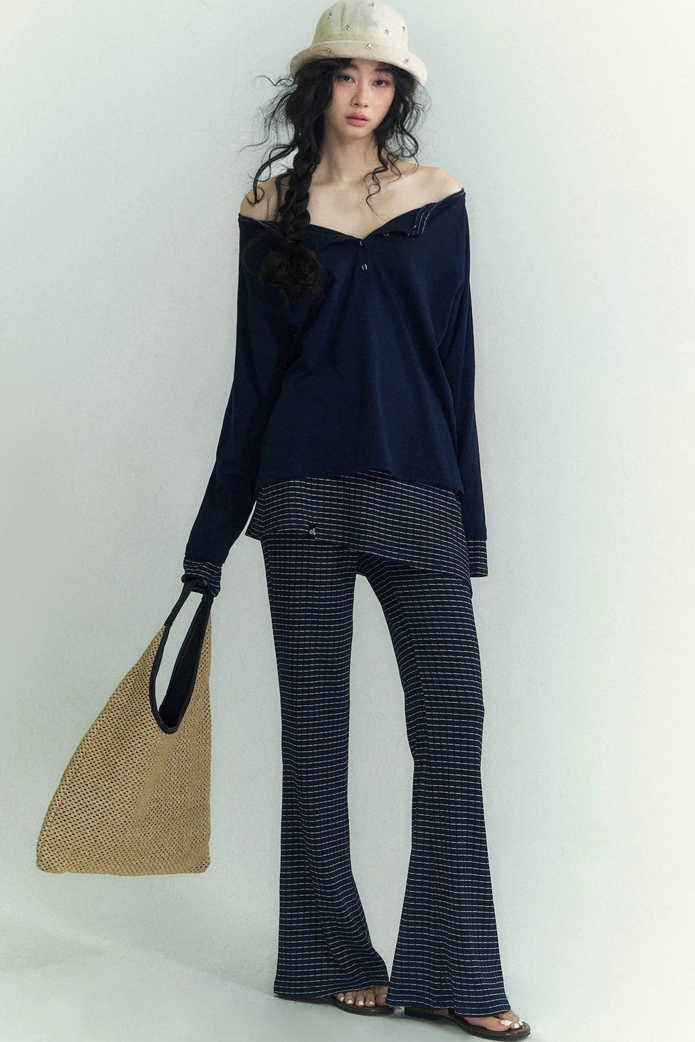 Striped Knit Micro-Flare Pants Set-Up