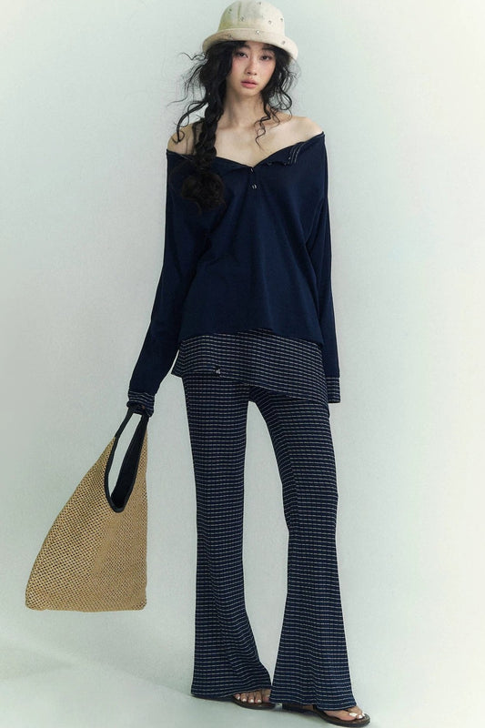 Striped Knit Micro-Flare Pants Set-Up