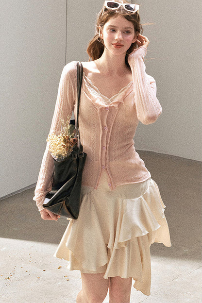 Cardigan sottile in maglia floreale