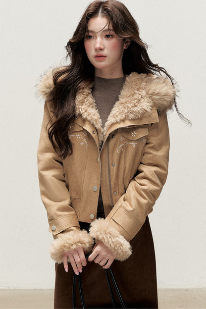 Embroidered Suede Fleece-Lined Jacket