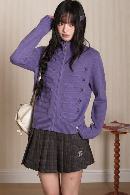 Napoleon Style Zipper Knit Cardigan