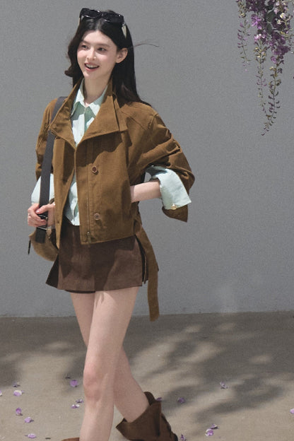 Short Suede Motorcycle Workwear Jacket