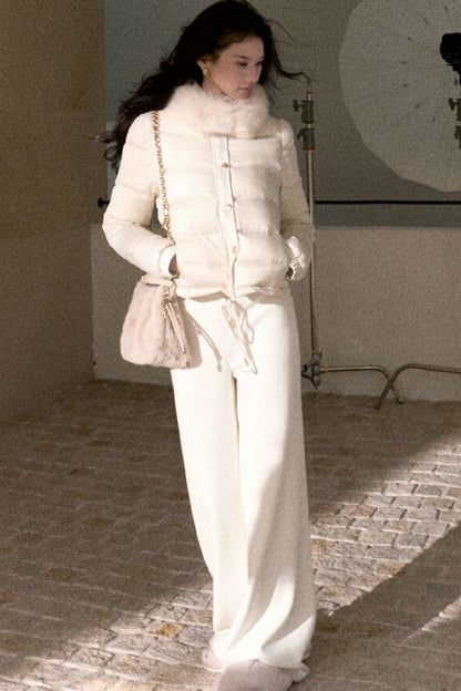 Detachable Fur Collar White Duck Down Jacket
