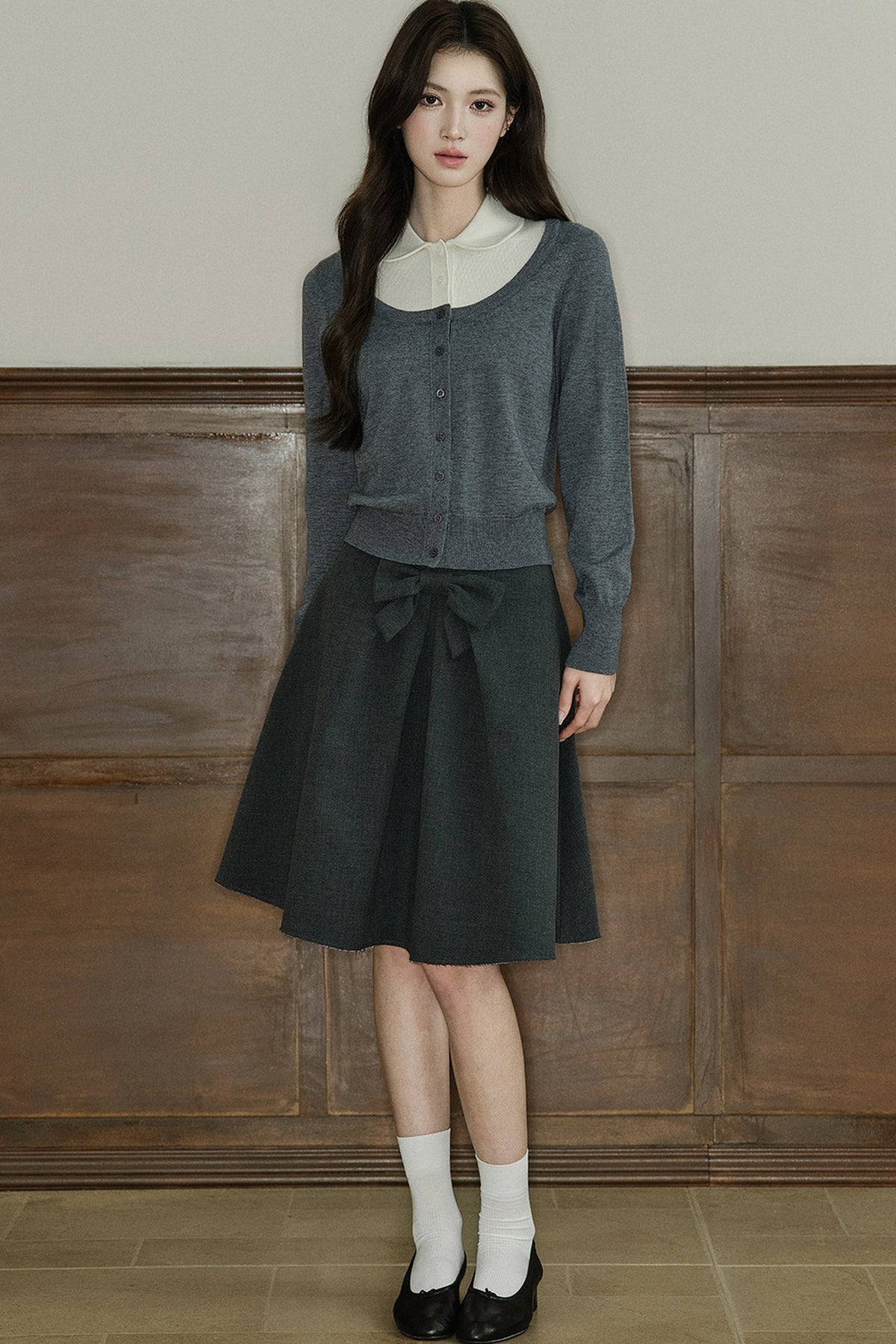 Mid-Waist Bow A-Line Frayed Skirt