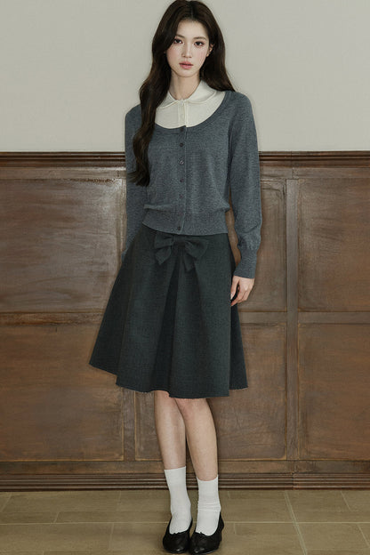 Mid-Waist Bow A-Line Frayed Skirt