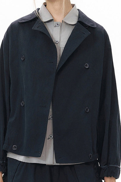 Retro Double-Breasted Workwear Jacket and Skirt Set-Up