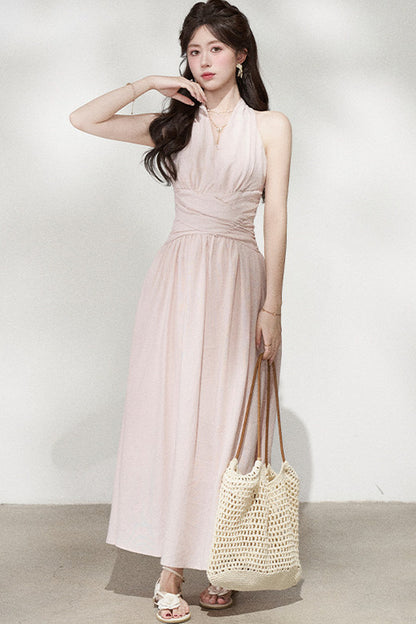 French V-Neck Halter Long Dress