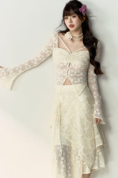 New Chinese Lace Top and Skirt Set-Up