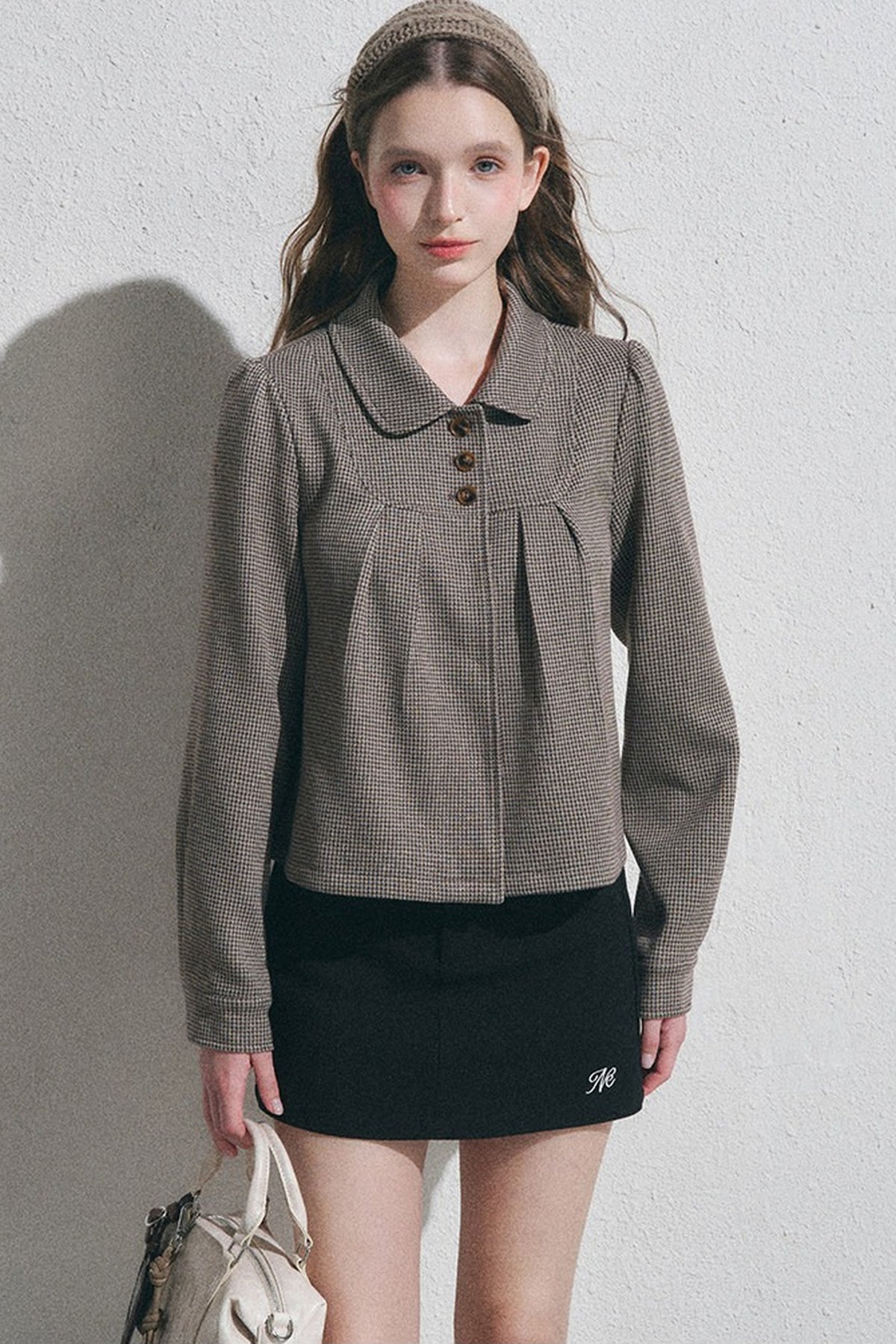 Houndstooth Doll Collar Polo Cardigan