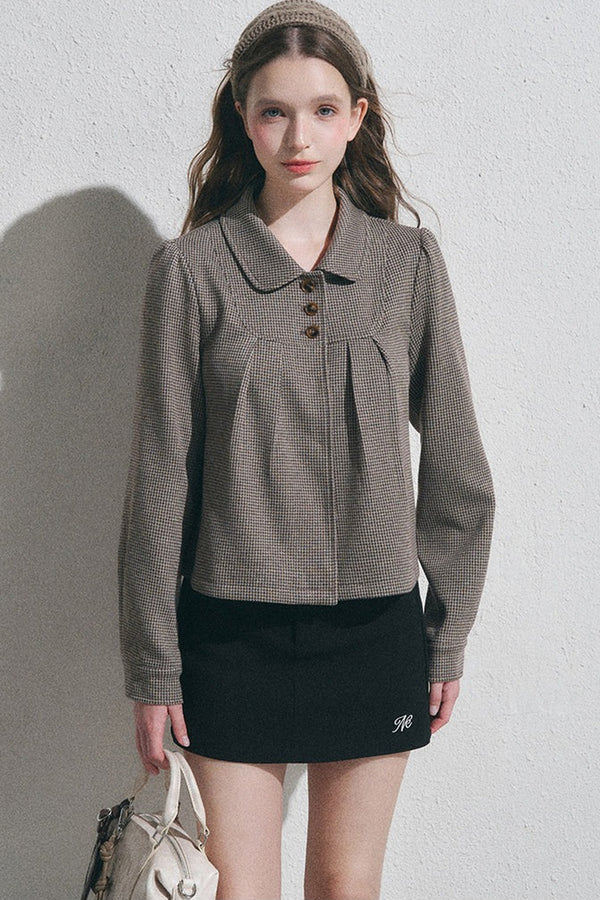 Houndstooth Doll Collar Polo Cardigan