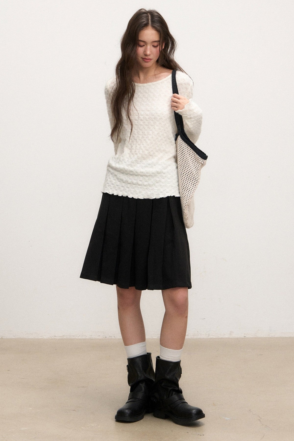 Textured Long Sleeve Knit Sweater With Pants and Skirt Set-Up