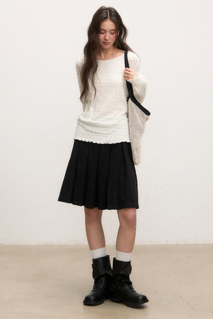 Textured Long Sleeve Knit Sweater With Pants and Skirt Set-Up