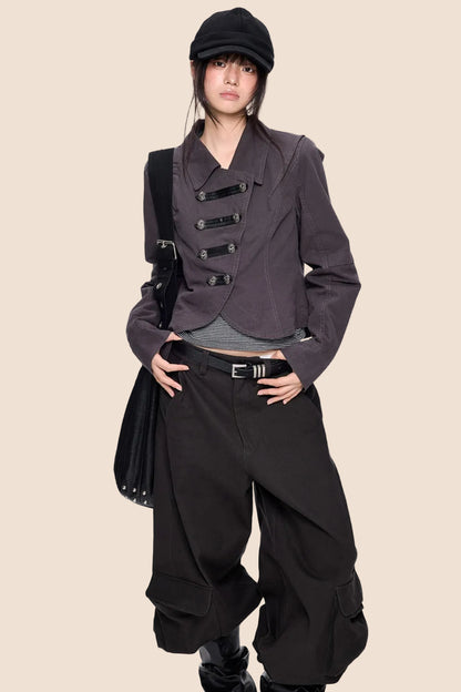Palace-Style Double-Breasted Short Jacket