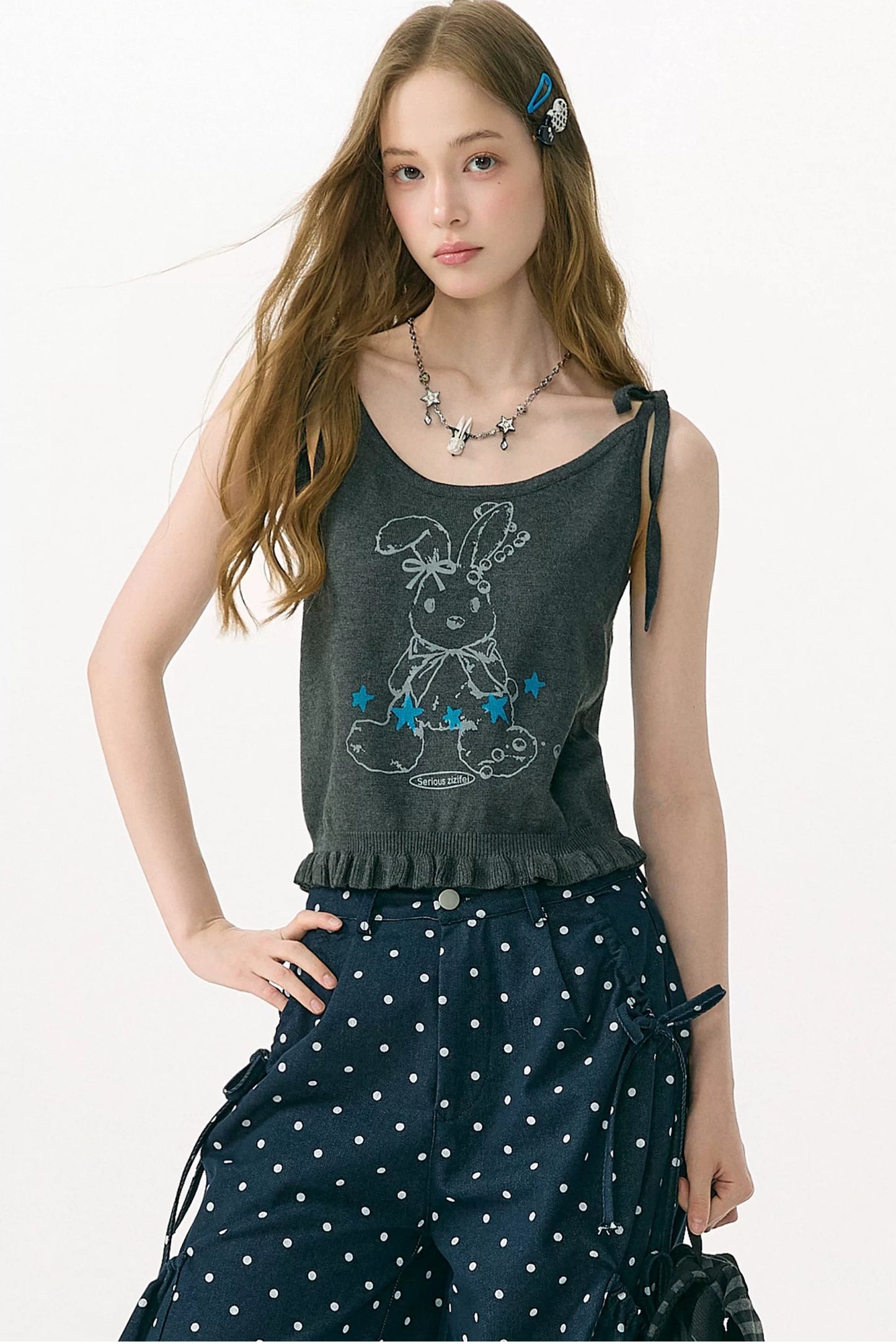 Playful Rabbit Tie-Up Tank Top