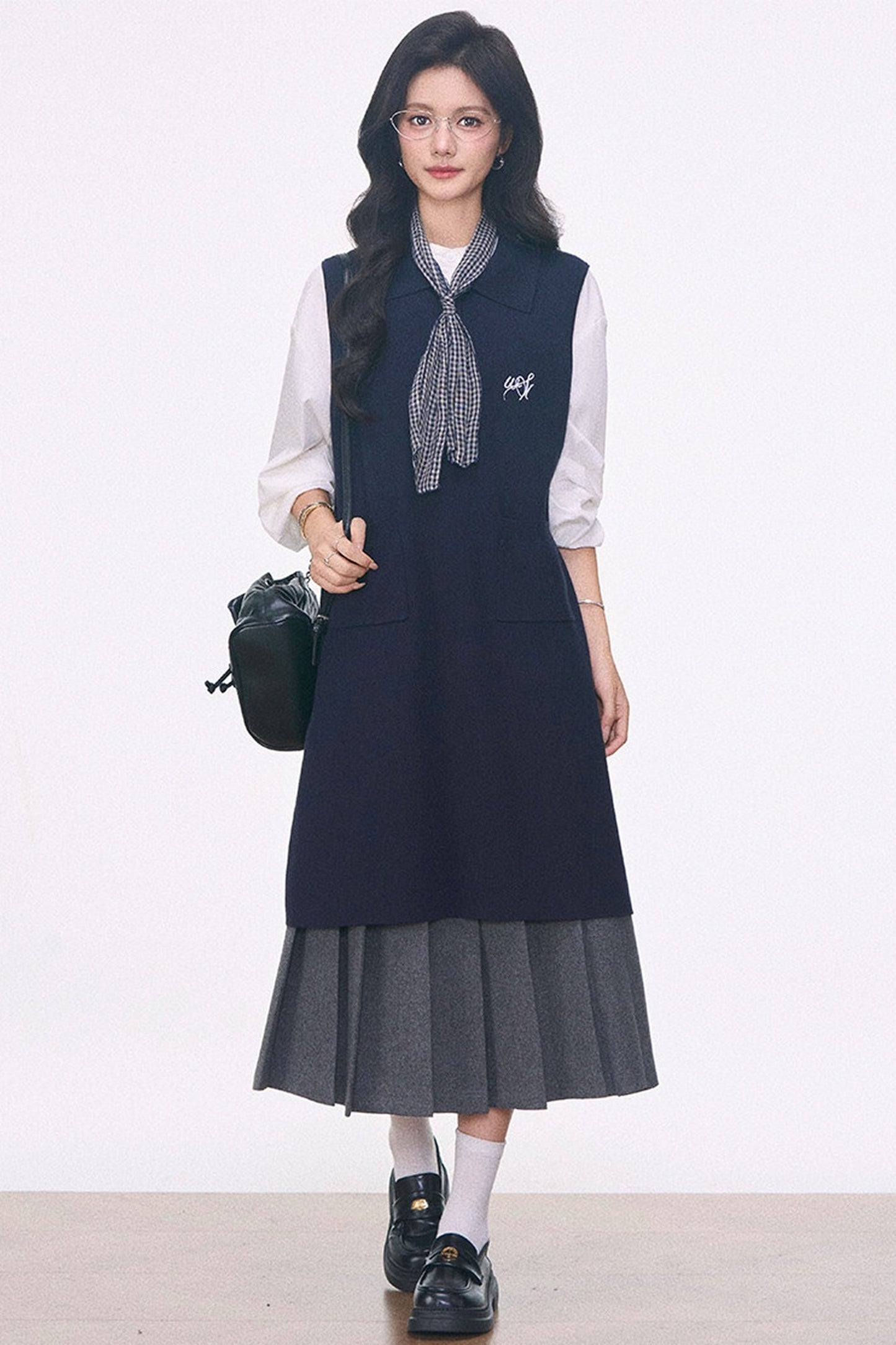 Knitted Vest Dress, Shirt and Skirt Set-Up