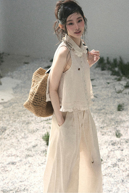 Conjunto de top de encaje francés y falda capullo