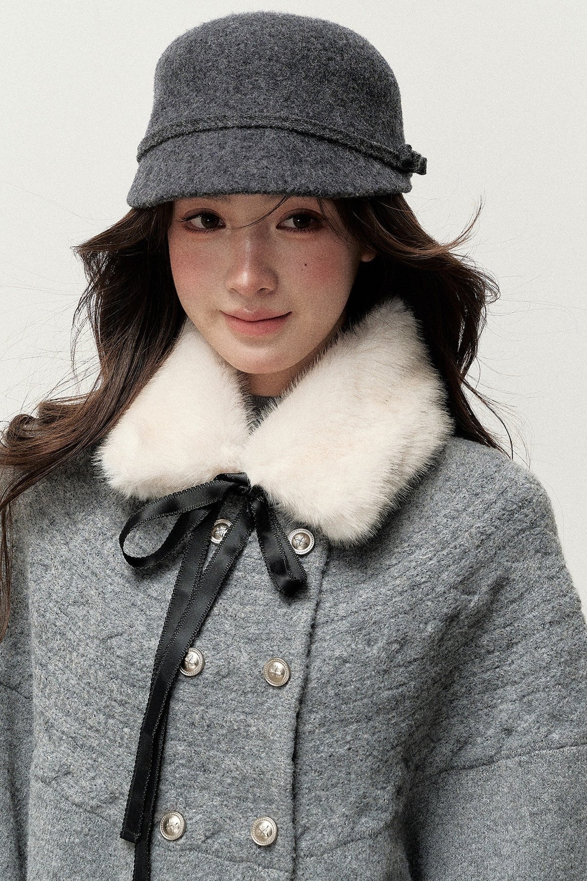 Retro Bow Fur Collar Cardigan