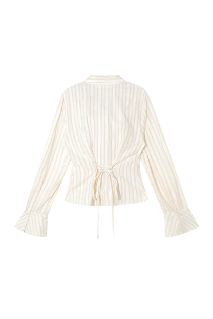 Three-Dimensional Bow Striped Blouse