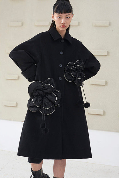 Floral Pleated Wool Coat