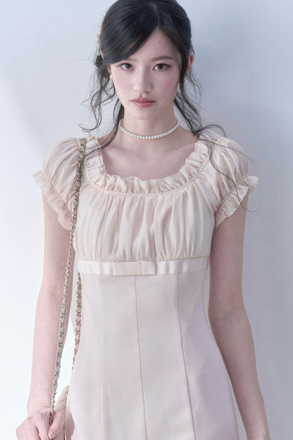 Pleated Lace Chiffon Dress