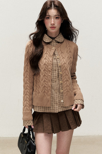 Plaid Layered-Look Knit Top