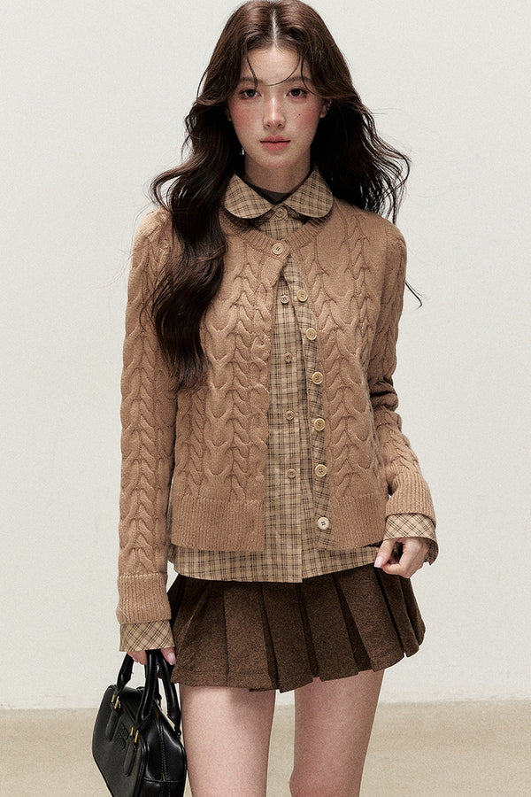 Plaid Layered-Look Knit Top