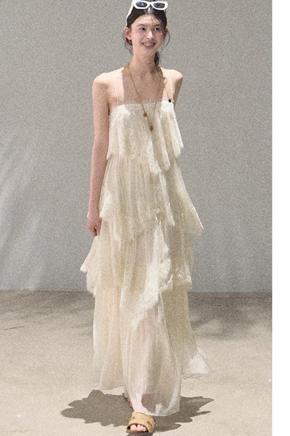 Heartbeat Lace Tiered Dress and Camisole Set