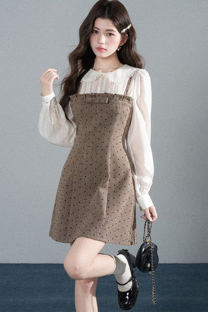 High-Waisted A-Line Polka Dot Dress