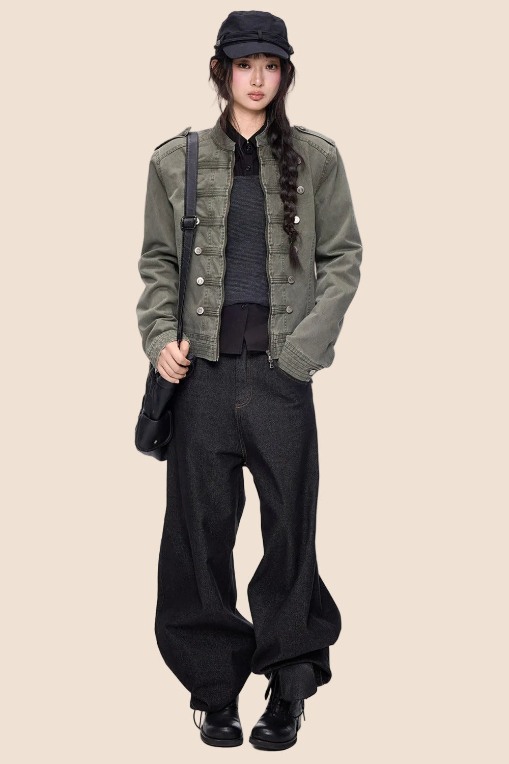 Short Double-Breasted Vintage Denim Jacket