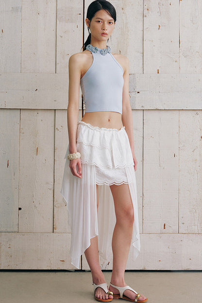 Handmade Crochet Floral Collar Sleeveless Top