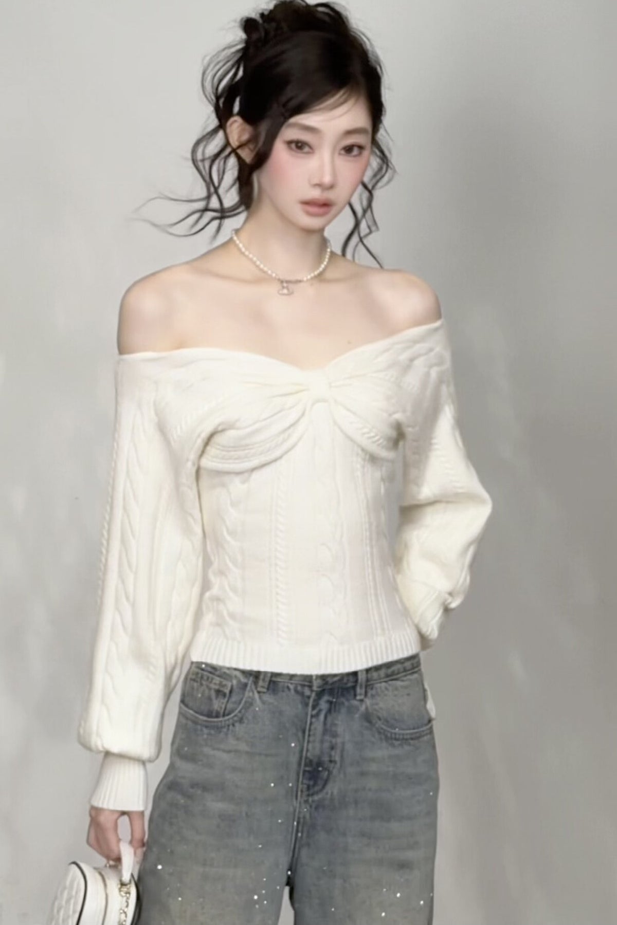 Three-Dimensional Two-Way Wear Off-Shoulder Sweater