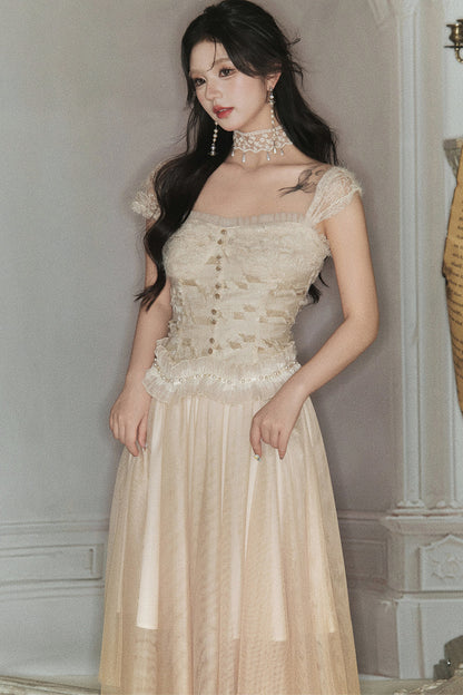 Spliced Pleated Mesh Lace Tube Top