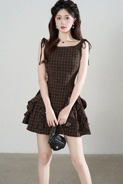 Plaid Ruffle Sleeveless Dress