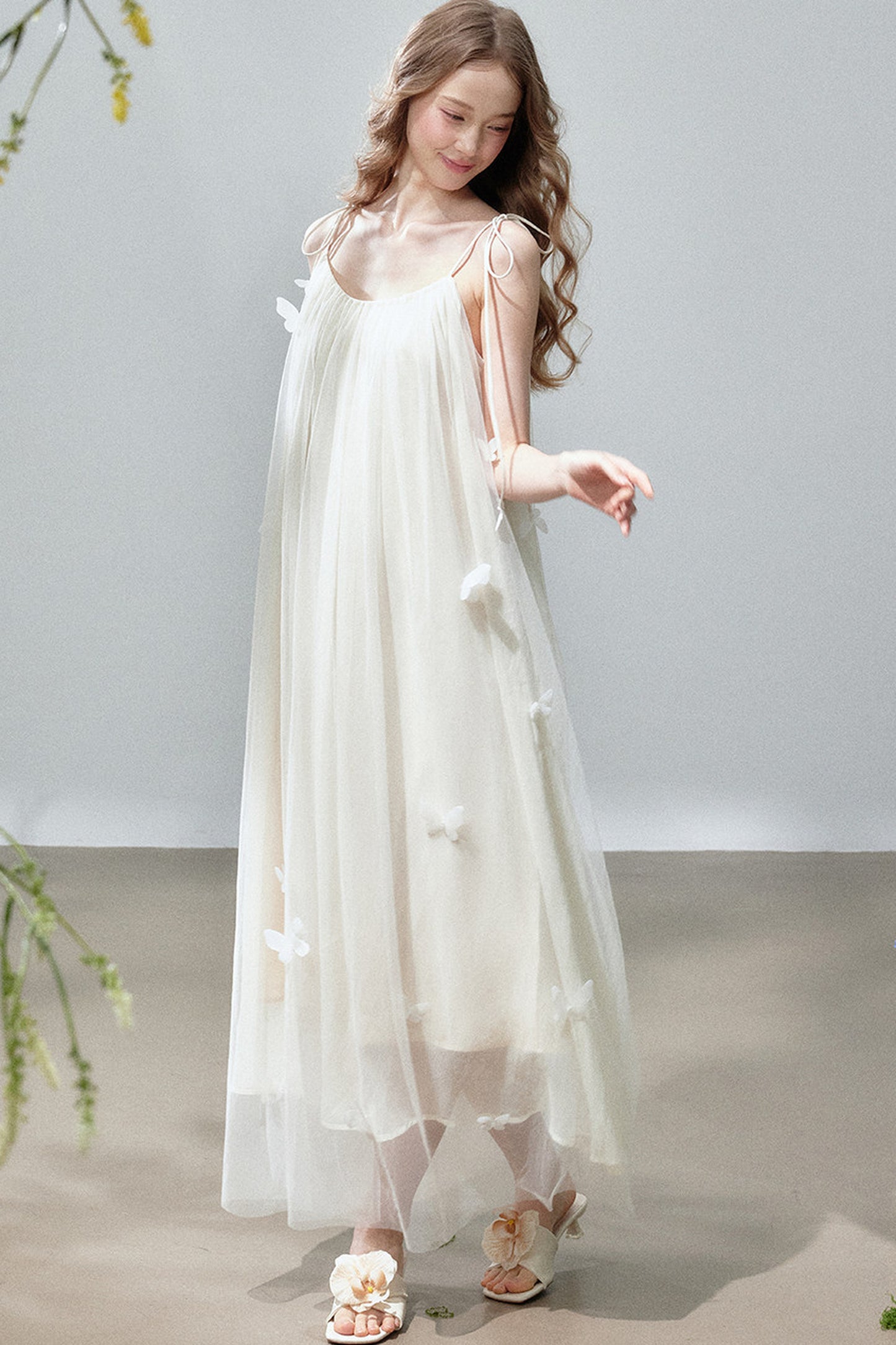 Butterfly Mesh Strap Long Dress