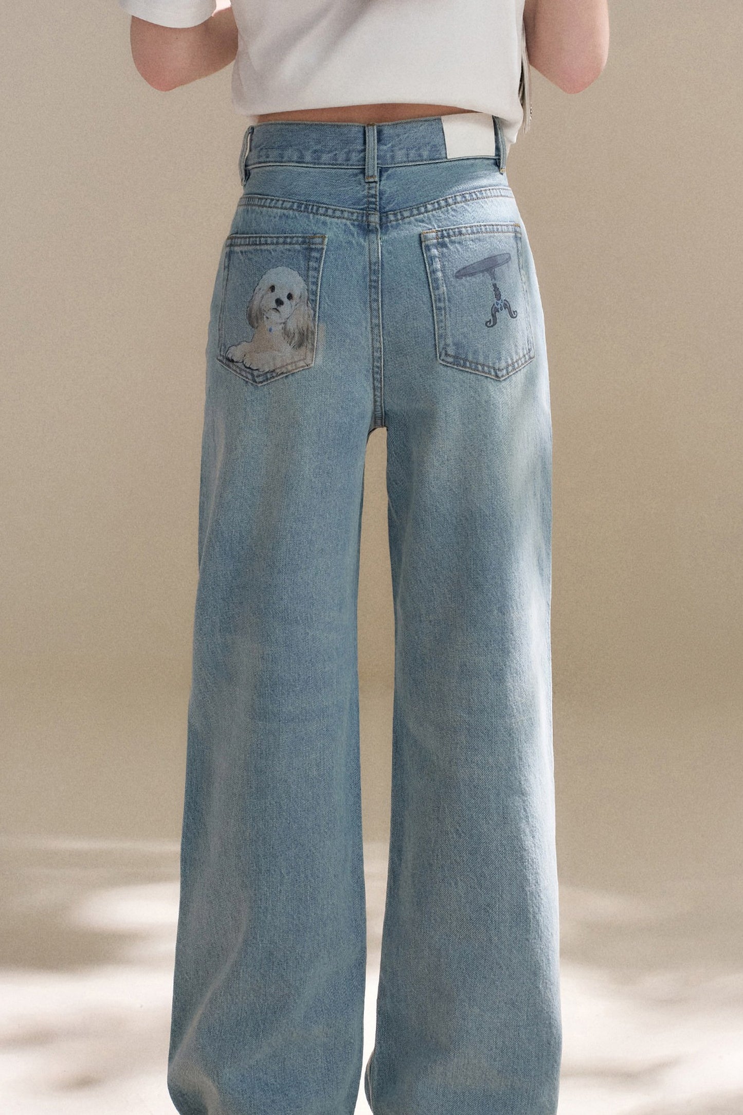 Hand-Painted Puppy Denim Pants