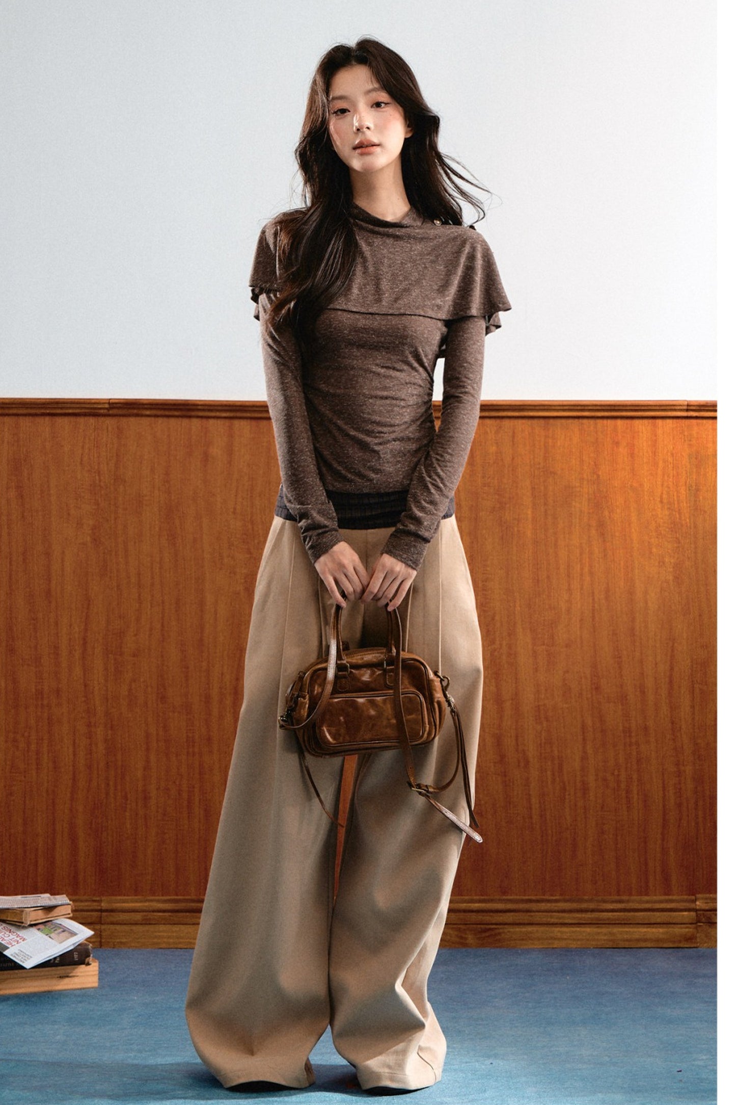 Double-Layer Pleated Knit Sweater